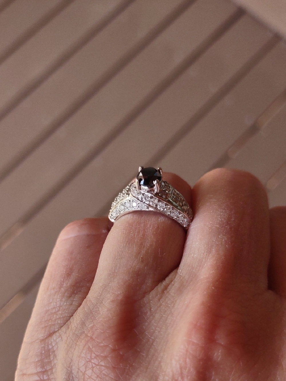 Black And Clear Natural Diamond Ring 10kt White Gold, Nwt, 6.5 - Picture 13 of 16